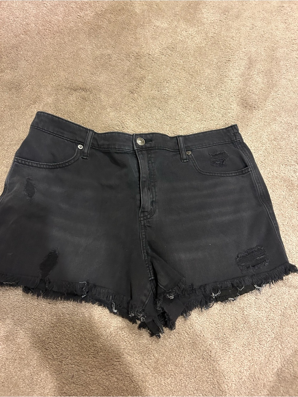 aerie Black Distressed Denim Jean Shorts